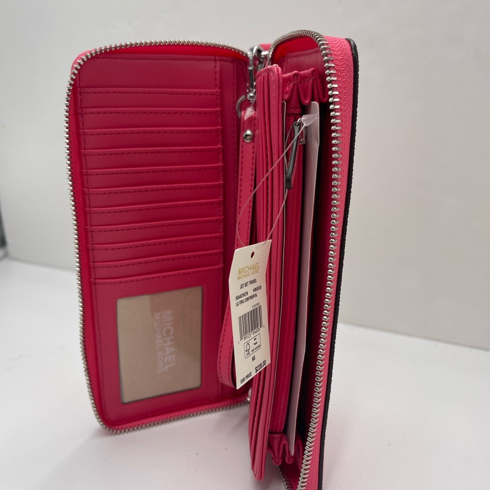 MICHAEL KORS Jet Set Large Signature Logo Continental Wallet Wristlet Phone NWT - Picture 5 of 16